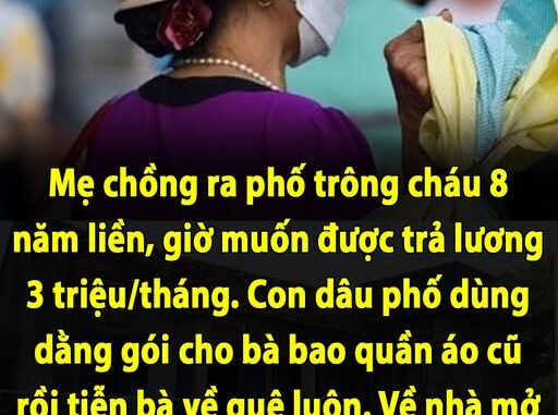 Mẹ chồng ra phố trông cháu 8 năm liền, giờ không có tiền lo ma chay giỗ chạp ở quê nên muốn được con dâu trả lương 3 triệu/tháng. Con dâu phố dùng dằng nói 1 câu rồi tiễn bà về quê luôn