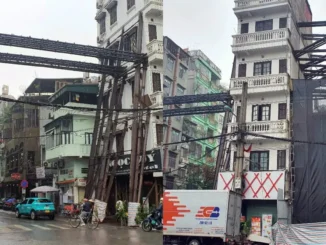 Loạt cọc sắt bắc ngang trên đầu người đi đường gây tò mò, lo ngại ở Hà Nội
