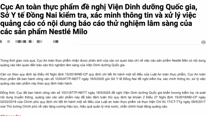 Bộ Y tế yêu cầu làm rõ vụ quảng cáo Nestlé MILO gắn tên Viện Dinh dưỡng Quốc gia Bộ Y tế yêu cầu làm rõ vụ quảng cáo Nestlé MILO gắn tên Viện Dinh dưỡng Quốc gia